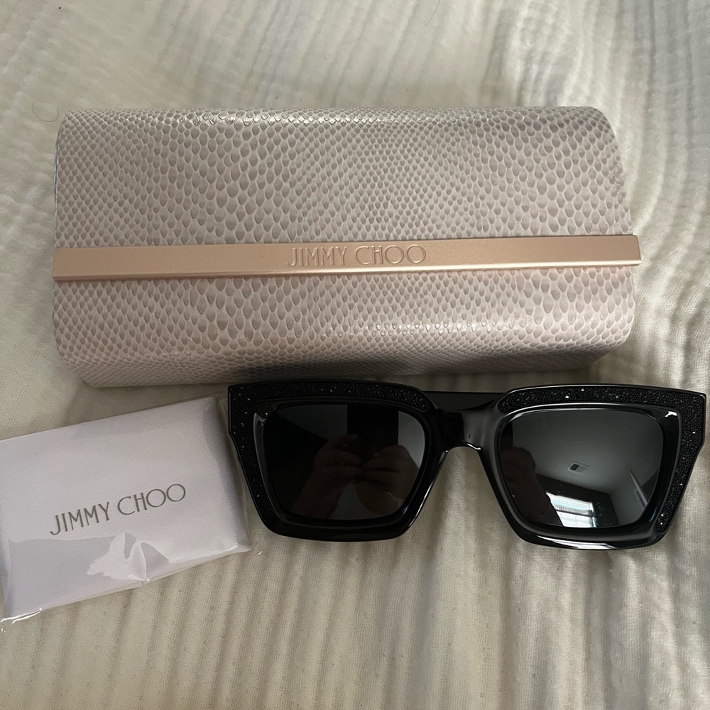 Jimmy Choo Black Sunglasses with Cream Case and Dust Cloth